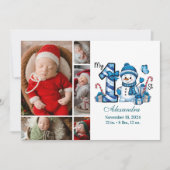 ブルー雪だるま5フォト初めてのクリスマス シーズンカード (正面)