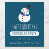 ブルー雪だるま、クリスマスパーティー ワインラベル (シングルラベル)