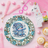 ブルー雪だるま ペーパープレート (パーティー)