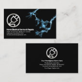 ブルー電気稲妻ストライクシルバー電源プラグ 名刺 (正面/裏面)