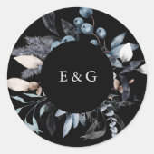 ブルー霜の降りたウィンターフローラモノグラム結婚ズ ラウンドシール (正面)