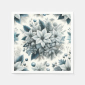 ブルー霜の降りたクリスマスポインセティシアデクーページナプキンス スタンダードカクテルナプキン (正面)