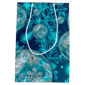 ブルー霜の降りたスノーフレークバブルホリデー ミディアムペーパーバッグ (裏面)