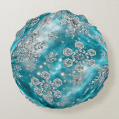 ブルー霜の降りたスノーフレーク気泡装飾用クッション ラウンドクッション (裏面)