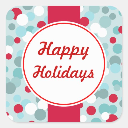 ブルー霜の降りたハッピーホリデークリスマスステッカー スクエアシール (正面)