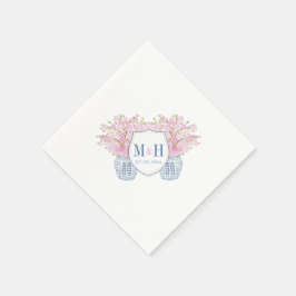 ブルー頭が切れるピンクモノグラムチノワセリーシック結婚ズ スタンダードカクテルナプキン