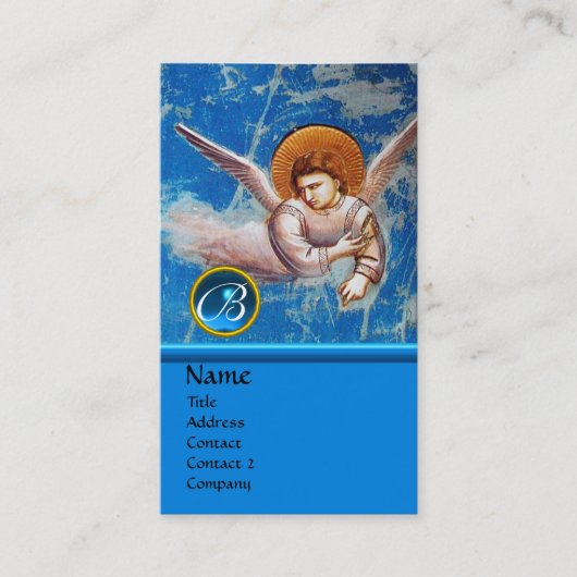 ブルー飛んでいるの天使サファイアジェムモノグラム 名刺 (正面)