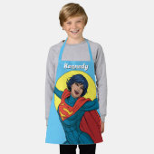 ブルー飛んでいるスーツのスーパーガール エプロン (着用した状態)