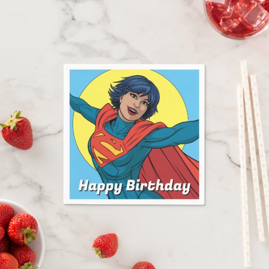 ブルー飛んでいるスーツのスーパーガール スタンダードカクテルナプキン (インサイチュ)