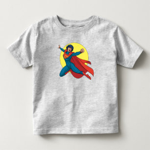 ブルー飛んでいるスーツのスーパーガール トドラーTシャツ