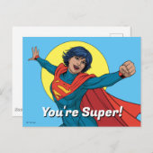 ブルー飛んでいるスーツのスーパーガール ポストカード (正面/裏面)