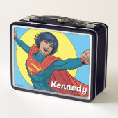 ブルー飛んでいるスーツのスーパーガール メタルランチボックス (裏面)