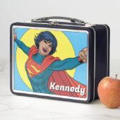 ブルー飛んでいるスーツのスーパーガール メタルランチボックス (インサイチュ)