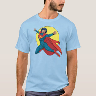 ブルー飛んでいるスーツのスーパーガール Tシャツ