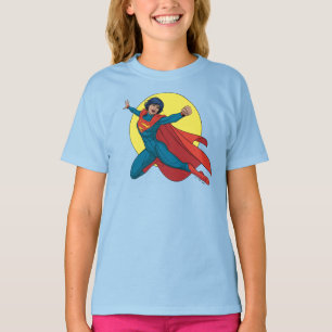ブルー飛んでいるスーツのスーパーガール Tシャツ