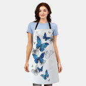 ブルー飛んでいるバターフライズモルホ エプロン (着用した状態)