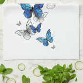 ブルー飛んでいるバターフライズモルホ キッチンタオル (折り畳み)