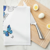 ブルー飛んでいるバターフライズモルホ キッチンタオル (四つ折り)
