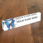 ブルー飛んでいるバターフライズモルホ デスクネームプレート (側面)