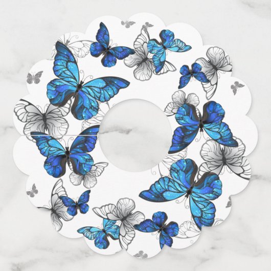 ブルー飛んでいるバターフライズモルホ ワイングラスタグ (正面)