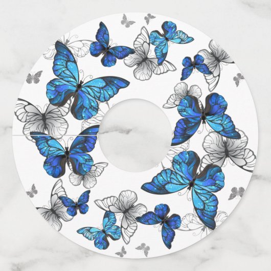 ブルー飛んでいるバターフライズモルホ ワイングラスタグ (正面)