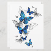 ブルー飛んでいるバターフライズモルホ 招待状 (正面/裏面)
