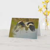 ブルー飛んでいるヘロングリーティングカード カード (黄色い花)