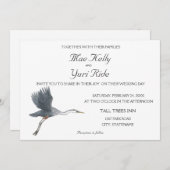 ブルー飛んでいる素晴らしヘロン結婚式招待状 招待状 (正面/裏面)