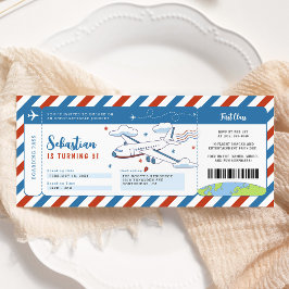 ブルー飛行機ボーディングパス誕生日チケット 招待状