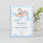 ブルー飛行機男の赤ちゃんシャワー招待状 招待状 (スタンド正面)