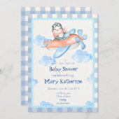 ブルー飛行機男の赤ちゃんシャワー招待状 招待状 (正面/裏面)