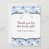 ブルー飛行機男の赤ちゃん写真サンキューカード サンキューカード (裏面)