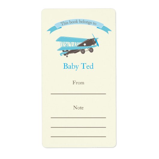 ブルー飛行機蔵書票 ラベル (正面)