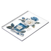 ブルー香水ボトル水彩フローラ手帳 ノートブック (左側)