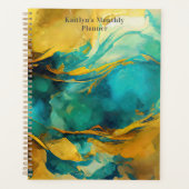 ブルー魅力的スアンドゴールズ抽象芸術プリント プランナー手帳 (正面)