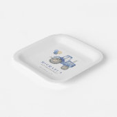 ブルー魅力的トラクター誕生日 ペーパープレート (傾斜あり)