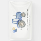 ブルー魅力的トラクター誕生日 横断幕 (縦)