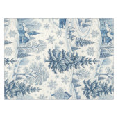 ブルー魅力的ホワイトウィンタークリスマススノーウィービレッジ テーブルクロス (正面(横))