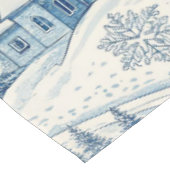 ブルー魅力的ホワイトウィンタークリスマススノーウィービレッジ テーブルクロス (アングル)