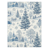ブルー魅力的ホワイトウィンタークリスマススノーウィービレッジ テーブルクロス (正面)