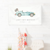 ブルー魅力的レースカー誕生日 横断幕 (インサイチュ)