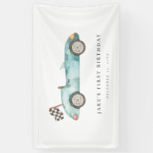 ブルー魅力的レースカー誕生日 横断幕 (縦)