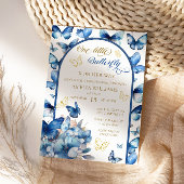 ブルー魅力的金ゴールドバタフライガールベビーシャワー 招待状