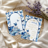 ブルー魅力的金ゴールドバタフライガールベビーシャワー 招待状