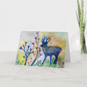 ブルー魔法トナカイ動物ハートグリーティングカード シーズンカード (正面)