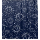 ブルー魔法ヴィンテージ天空の太陽ムーンスターズ シャワーカーテン (正面)