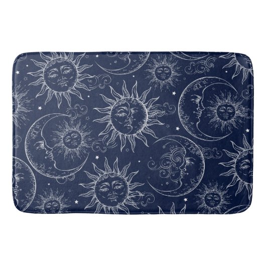 ブルー魔法ヴィンテージ天空の太陽ムーンスターズ バスマット (正面)