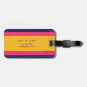 ブルー鮮やかはっきりしたピンクイエローカラーブロックバッグラベル ラゲッジタグ (裏面横)