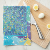 ブルー鮮やかイエローマカオフローライラストレーション キッチンタオル (四つ折り)