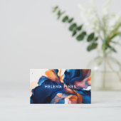 ブルー鮮やかオレンジジュエルモダン抽象芸術インク 名刺 (スタンド正面)